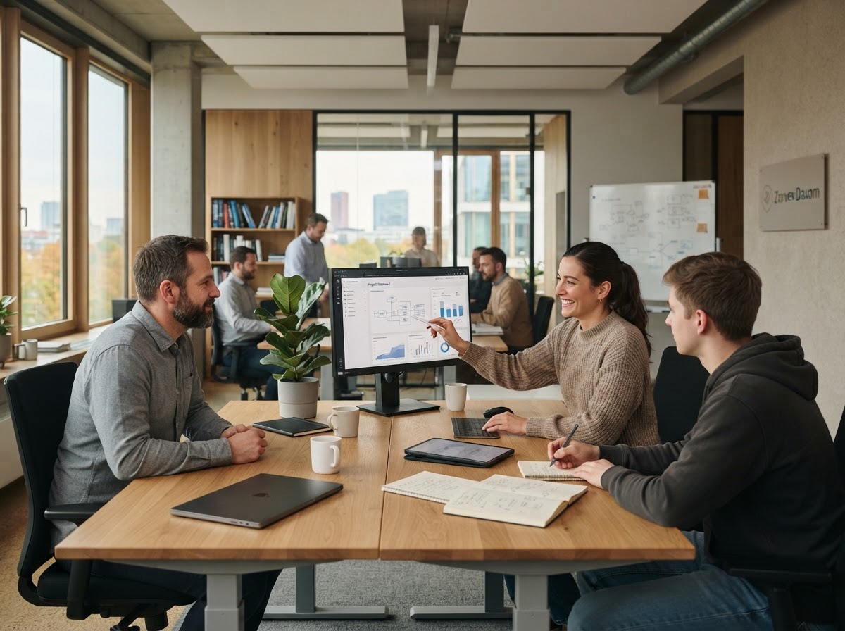 Zorvex Daxom Team bei der Auswertung von Analysemodellen